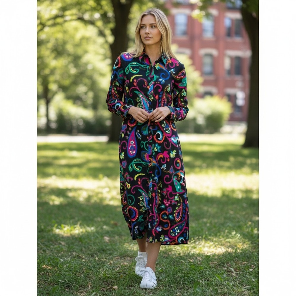 Piombo NWT Size Xl Multicolor Paisley  Abstract midi shirtdress